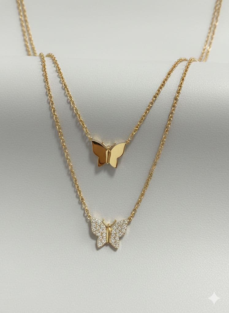 18K GOLD - BUTTERFLY DESIGN NECKLACE - 6.1