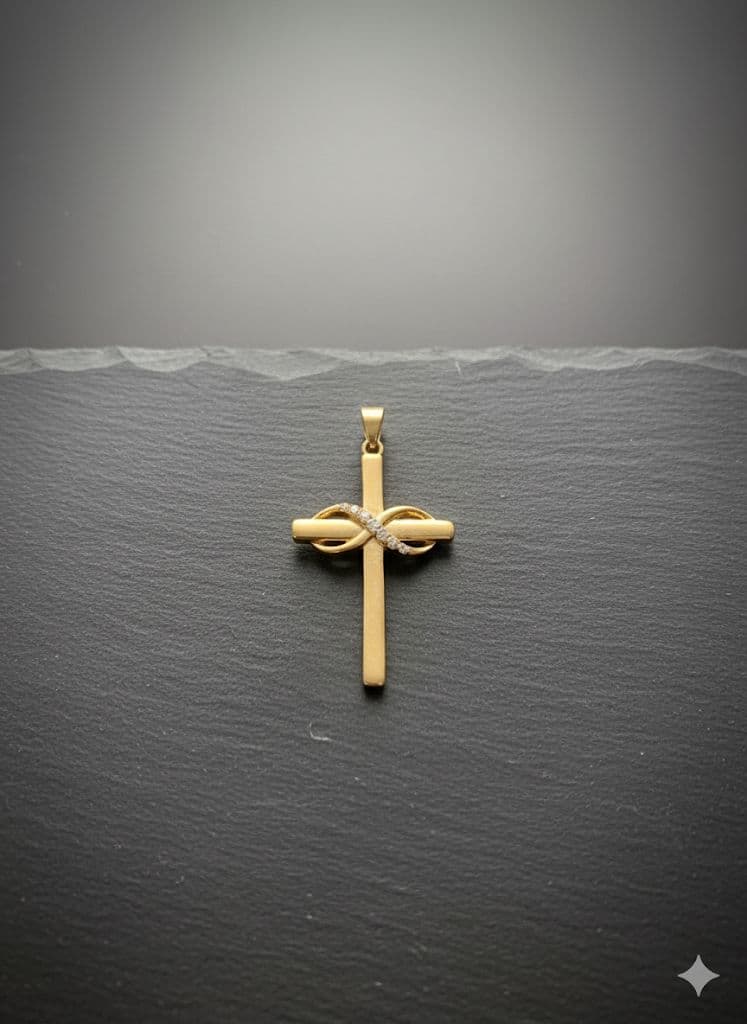 18K GOLD CROSS PENDANT WITH DIAMON-ACCENTED INFINITY DESIGN – 1.7g