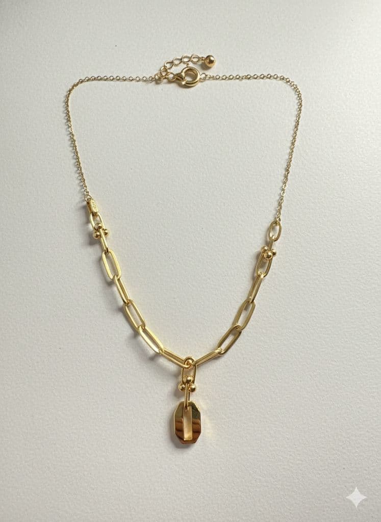 18K GOLD - PAPERCLIP LINK PENDANT NECKLACE